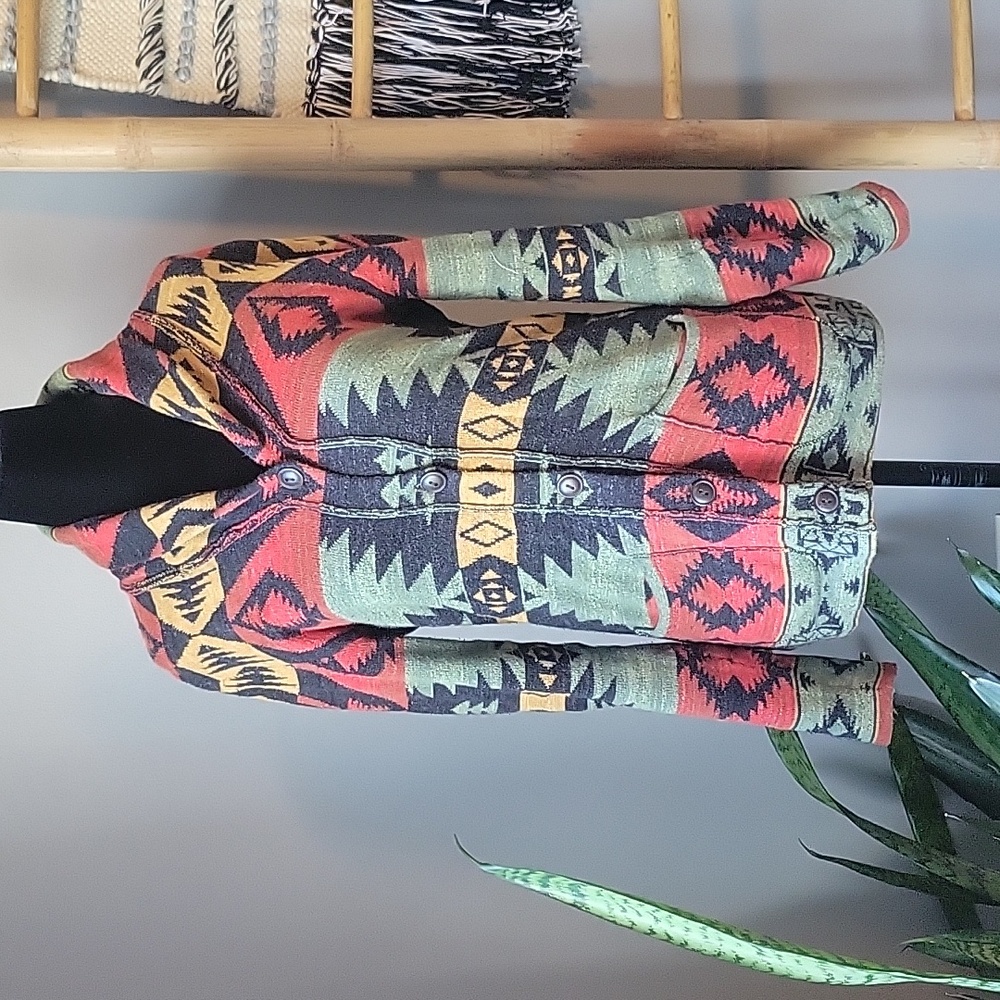 VTG 90s Denim & Supply Southwestern Aztec Print Collared Cardigan